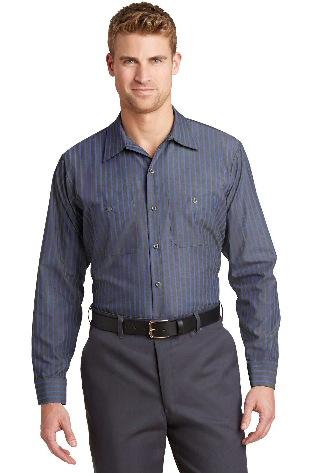 Red Kap® Long Sleeve Striped Industrial Work Shirt.  CS10