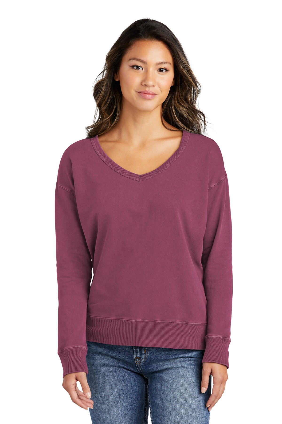 Port & Company® Ladies Beach Wash® Garment-Dyed V-Neck Sweatshirt LPC098V